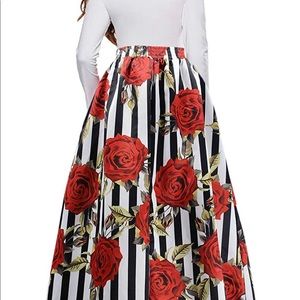 Black, Red and White high waisted skirt
